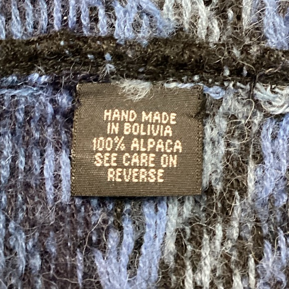 Intiwara Alpaca Button Cardigan Blue Black - Picture 9 of 11